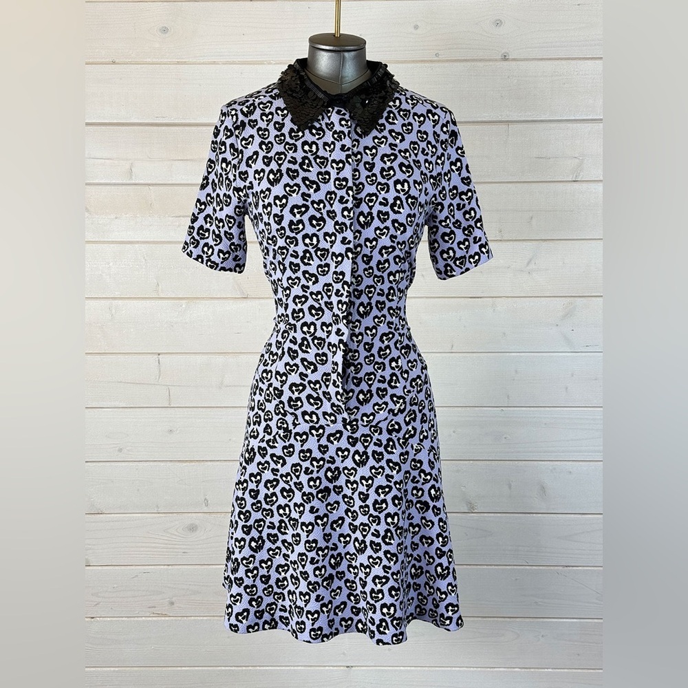 Sandro Lilac & Black Love Heart Leopard Print Dress